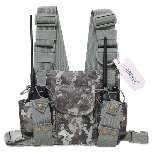 ABBREE Borst Harnas Front Pack Pouch Holster Vest Rig voor Twee Manier Radio Walkie Talkie (Rescue Essentials) (reflecterende Zwart): PT-08 CAMO