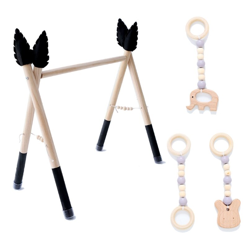 1Set Baby Gym Play Nursery Sensory Ring-pull Toy Wooden Clothes Rack Room Decor 124D: Black