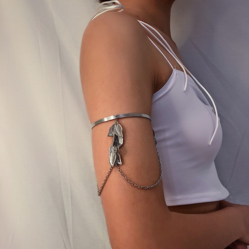 Boho guld/silver färg blad överarm armband för kvinnor älskar retro armband armband smycken kvinnliga berlocker armband manschett femme