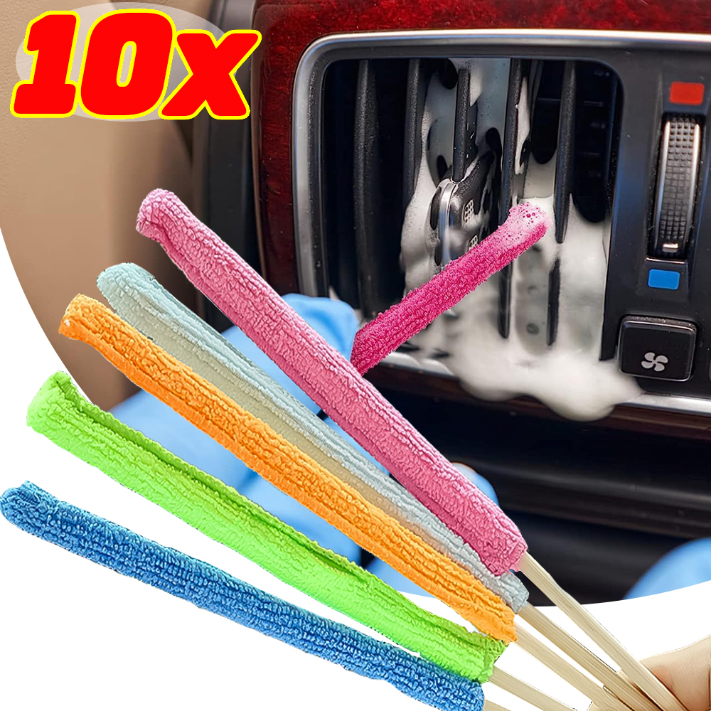 Microfiber Car Detail Cleaning Brush Long Handle Air Conditioner Blind Narrow Dust Collector Stick Auto Wash Cloth Brushes Tools