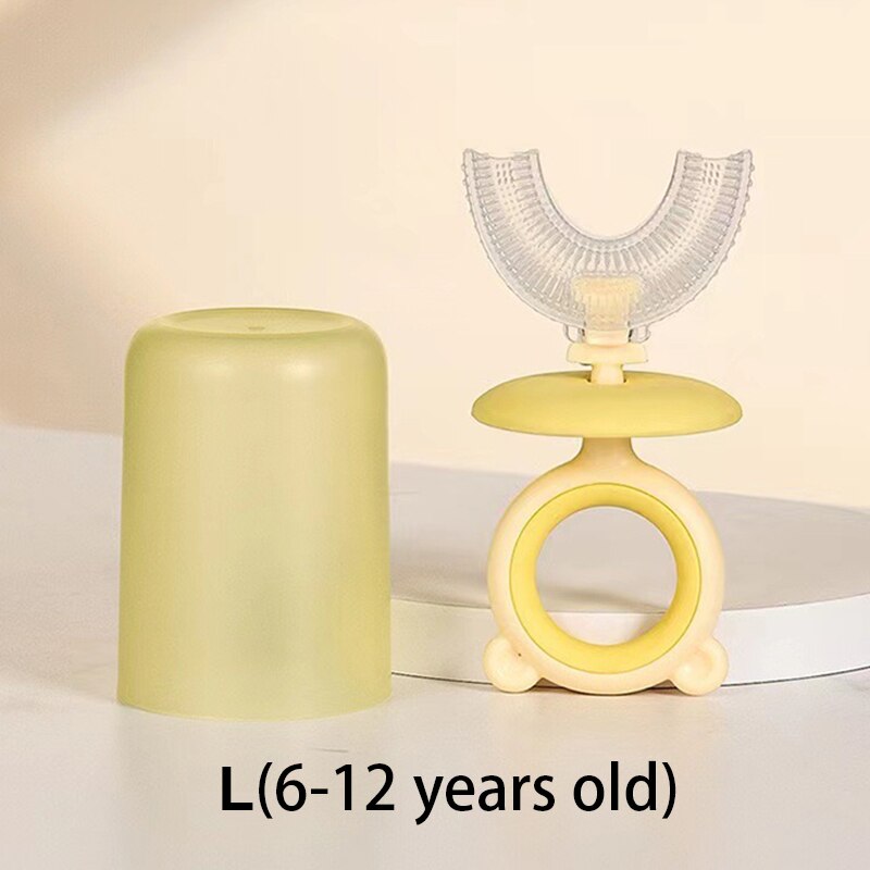 Spazzolino da denti per bambini con tazza spazzola a forma di U in Silicone cura orale spazzolino da denti per bambini senza BPA 360 gradi pulizia dei denti: yellow L