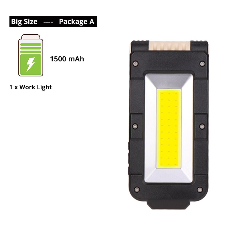Luz de trabajo COB recargable USB linterna LED portátil Ajuste de 180 grados inferior con magnético adecuado para acampar: Big Size-Package A