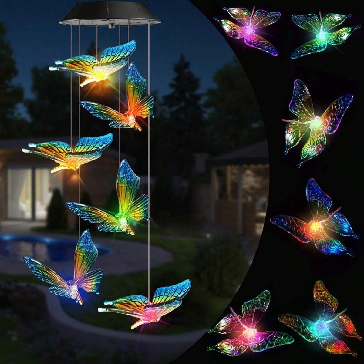 Campanas de viento que cambian de Color Solar, 6 LED RGB, cambios automáticamente de Color para el hogar, jardín, exterior, balcón, decoración, 1 Uds.: Bosque Verde