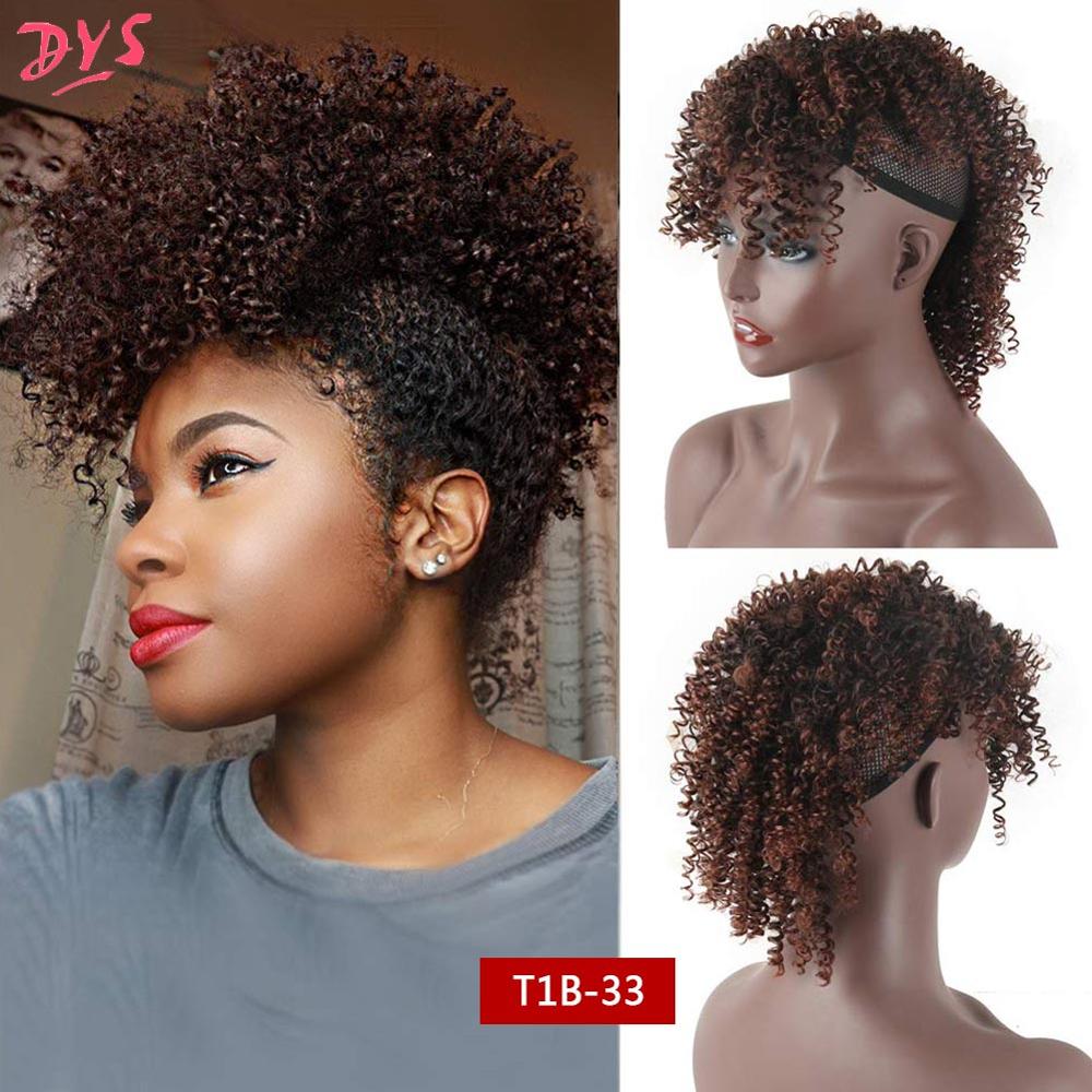 Deyngs Synthetic Mohawk Hair High Puff Ponytail With Bangs Afro Short Kinky Curly Ponytail Clips in Hair Extension: T1B 33