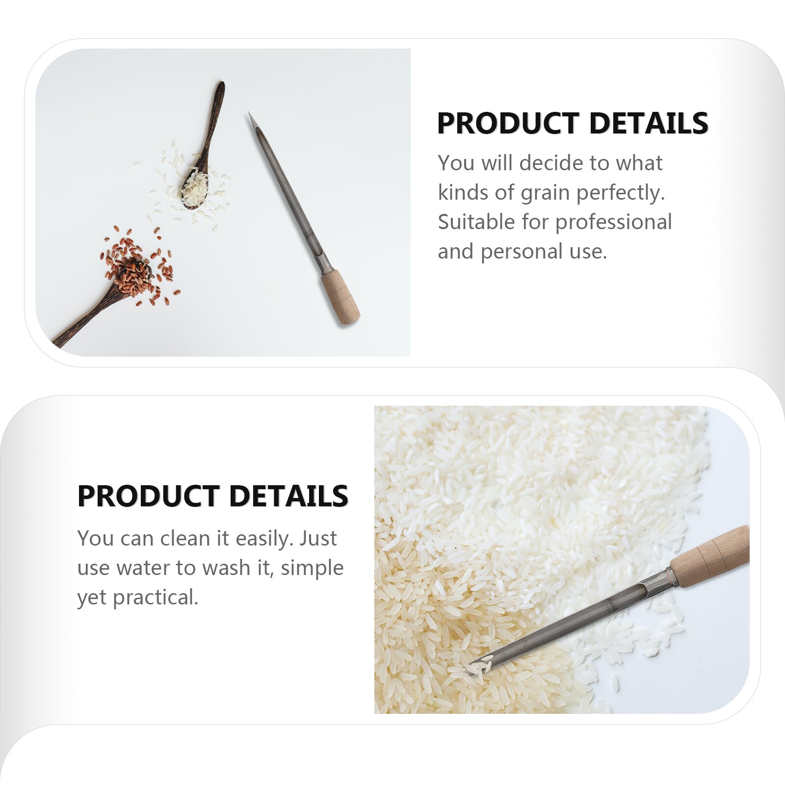 Stainless Steel Grains Powder Sampler Wooden Handle Cereal Sampler for Outdoor