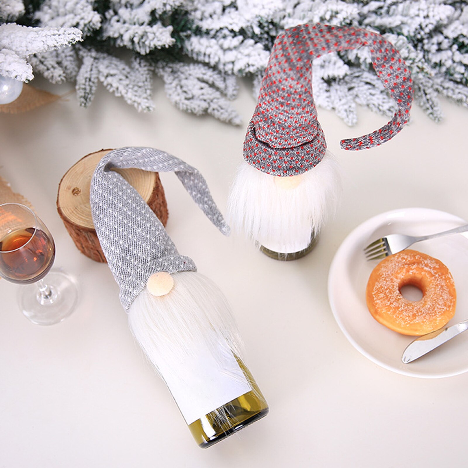 Jul vinflaske plaid plys støvdæksel taske xmas santa flaske taske vin dækning hotel restaurant rekvisitter julebord indretning