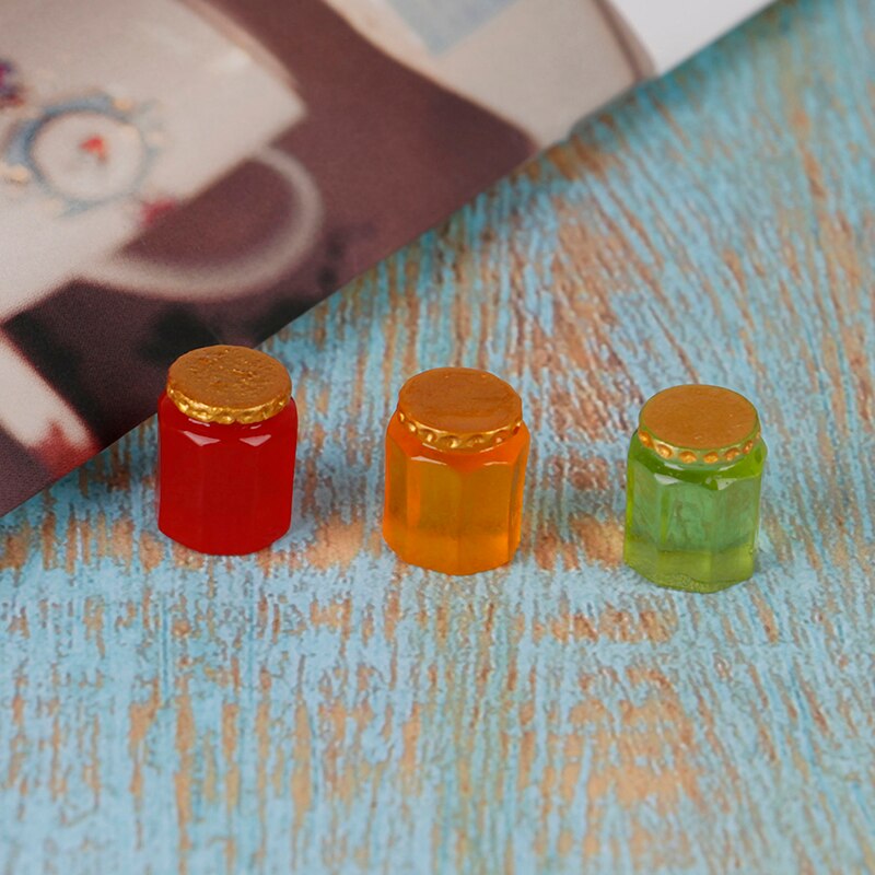3 stk 3d harpiks simulering marmelade krukker flaske udsmykning til 1/12 dukkehus køkken restaurant indretning diy håndværk legetøj: Flerfarvet