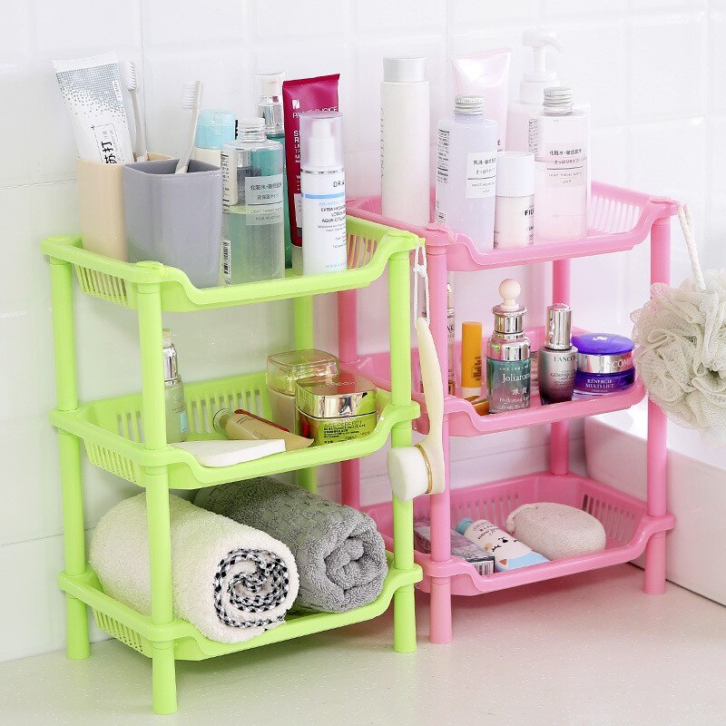3 Tier Plastic Storage Rack Organizer Shelf Tower Utility Cart Basket For Kitchen Laundry Room Bathroom Office Home