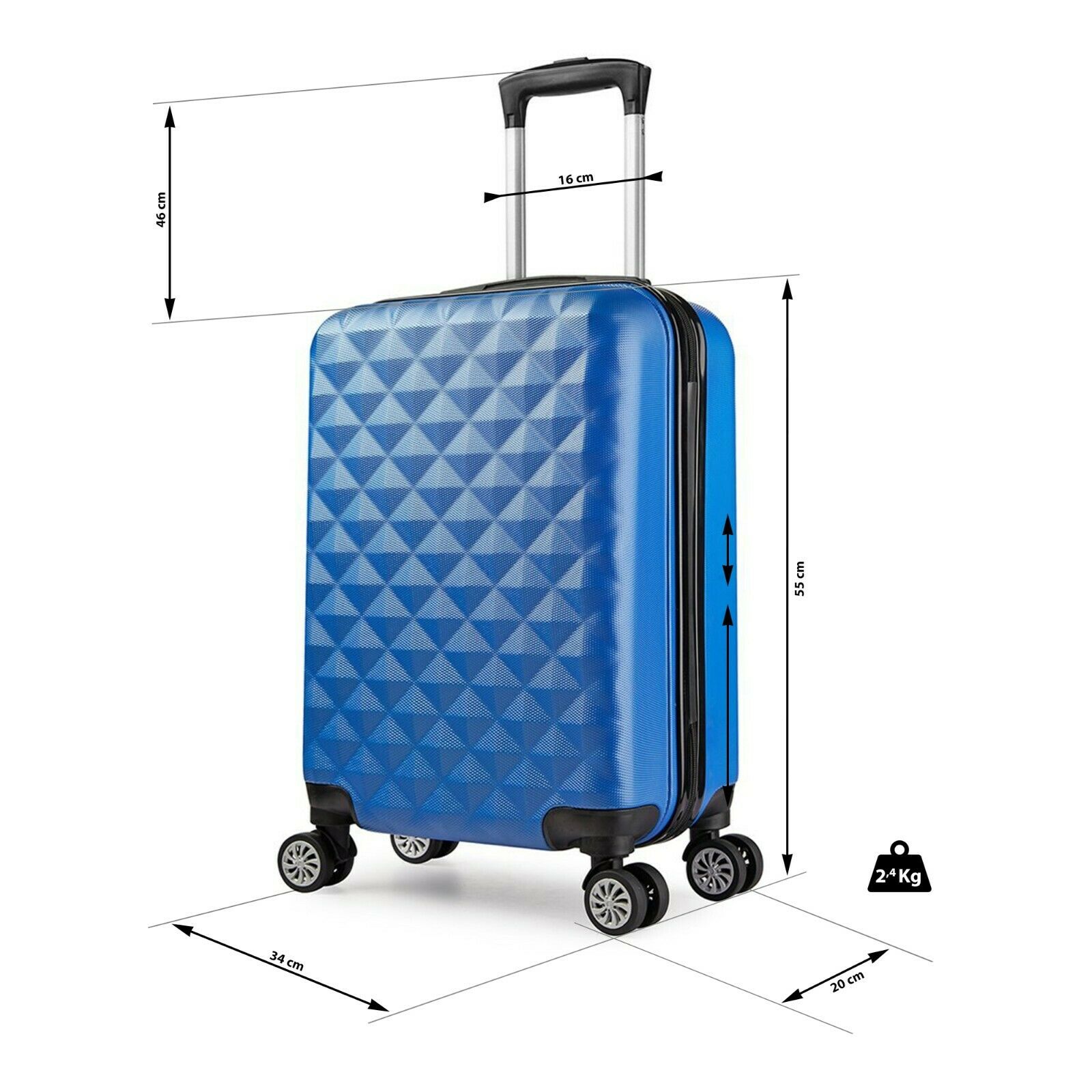 carrello rigido bagaglio a mano valigia voli viaggio 4 ruote 55x34x20 cm Blu