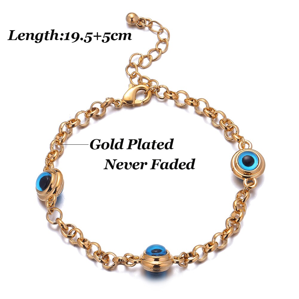 Blue Evil Eye Crystal Charm Armbanden voor Vrouwen Mode-sieraden 3 Turkse Blue Eye Armband Goud Kleur Plated Nooit Vervaagd: A