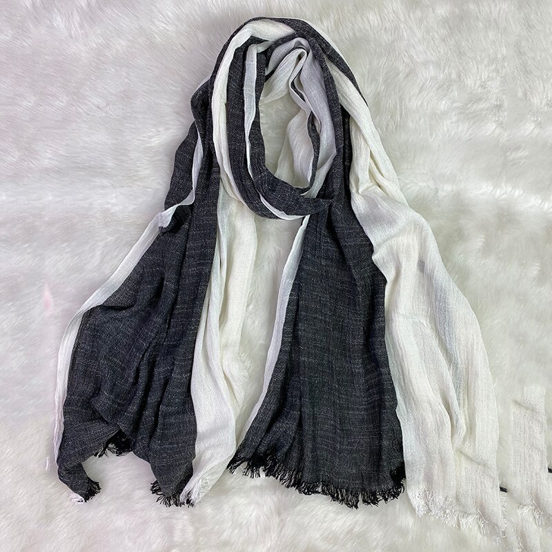 Chal largo de algodón y lino a rayas para mujer, bufanda Unisex, estilo Kroea, Primavera,: Blanco
