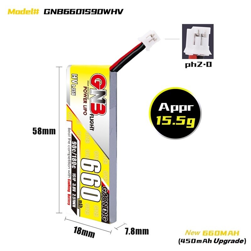 1-10 stk. gaoneng gnb 660 mah 3.8v 1s 90c/180c hv 4.35v lipo-batteri med  ph2.0 plugger til emax tinyhawk king kong ldarc tiny 7