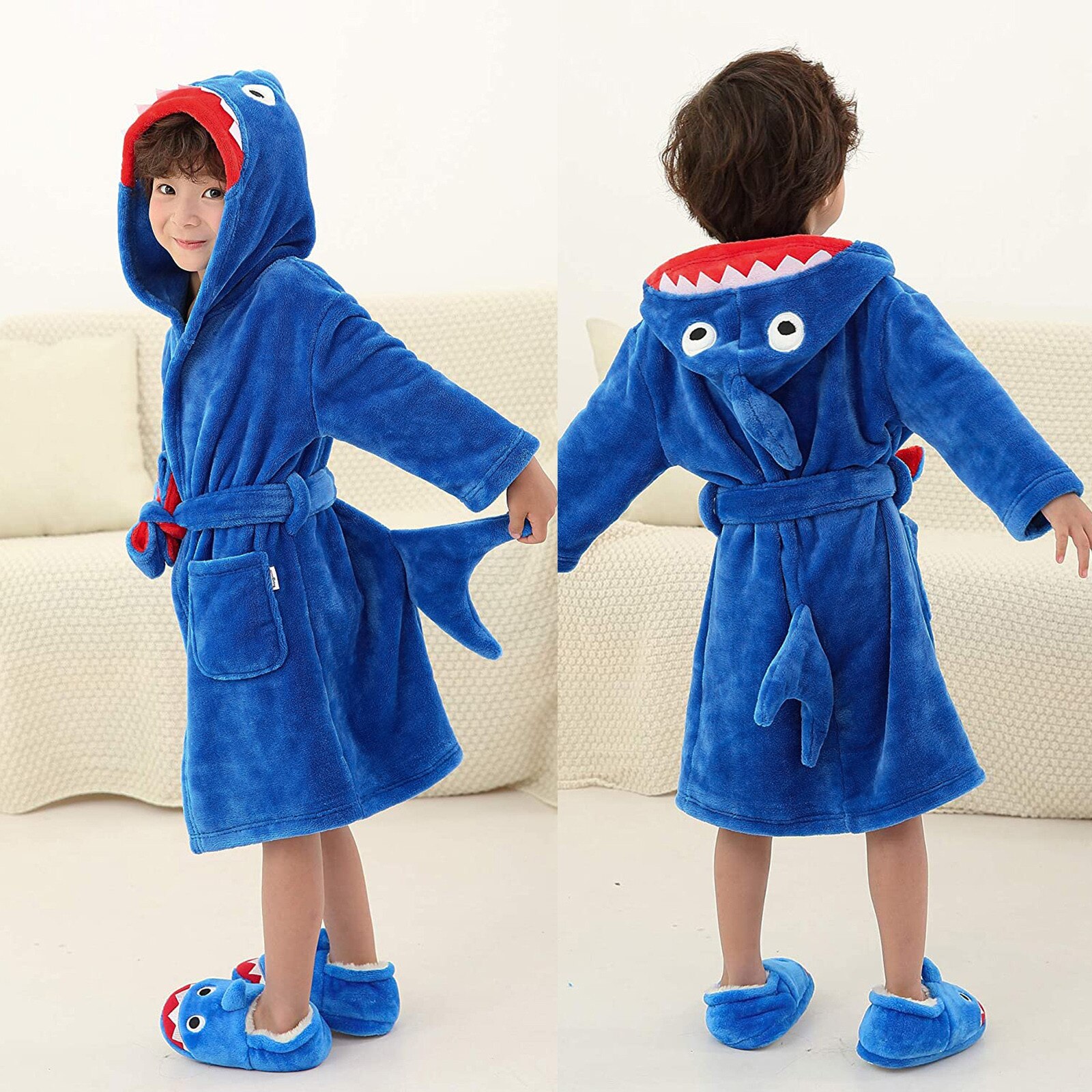 Batas de baño de dibujos animados para bebés y niñas pequeñas, bata de noche de franela, ropa de excursión con cola azul