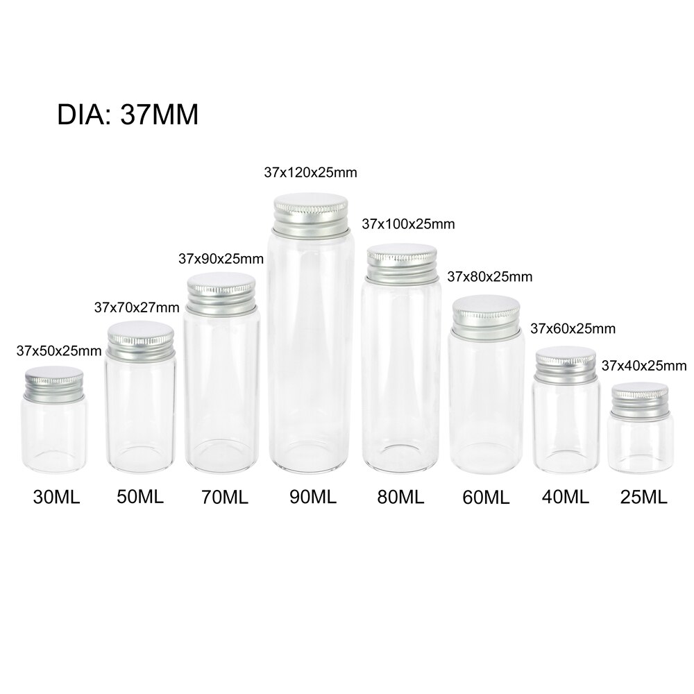 25ml 30ml 40ml 50ml 60ml 70ml 80ml 90ml bouteille en verre avec bouchon en aluminium à vis argentée contenant des aliments pour épices flacons bricolage 24 pièces