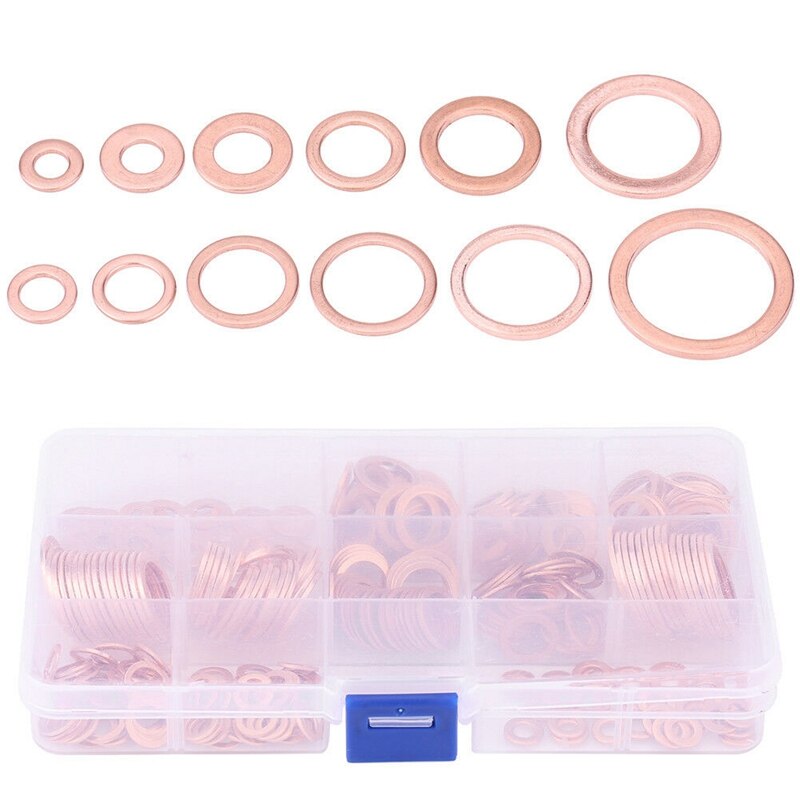 280Pcs Assorted Solid Copper Crush Washers Seal Flat Ring Hydraulic Fittings Set