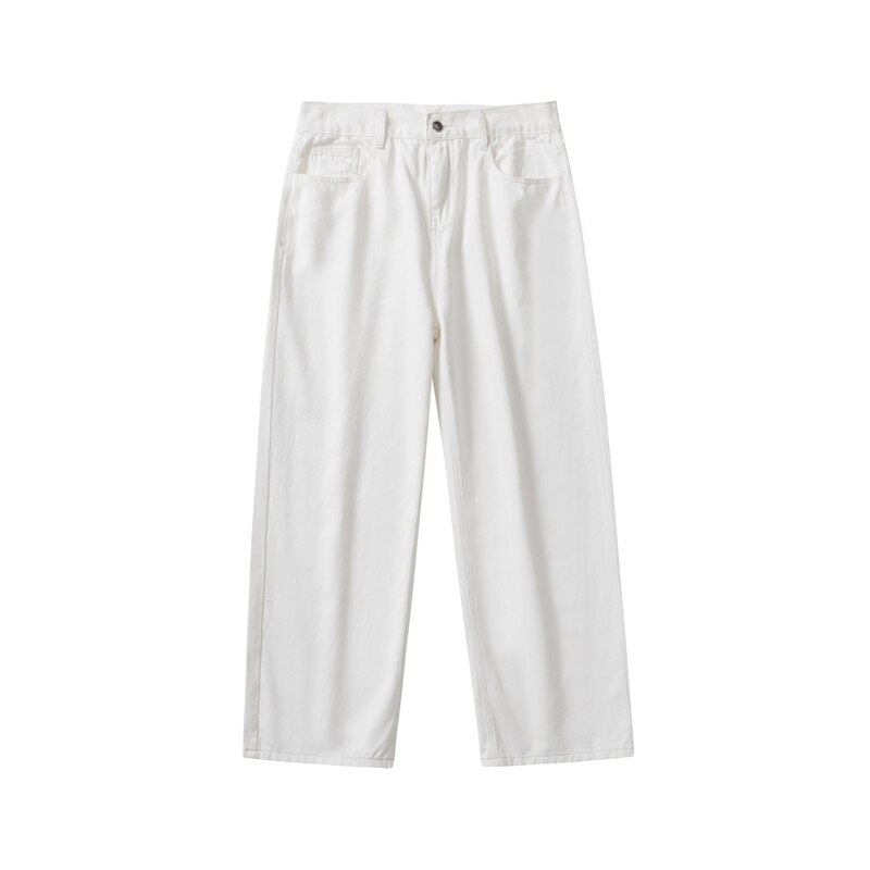 Blå hvid straight jeans herre vaskede casual retro jeans bukser herre streetwear vilde løse hip hop denim bukser m -2xl: Hvid / L