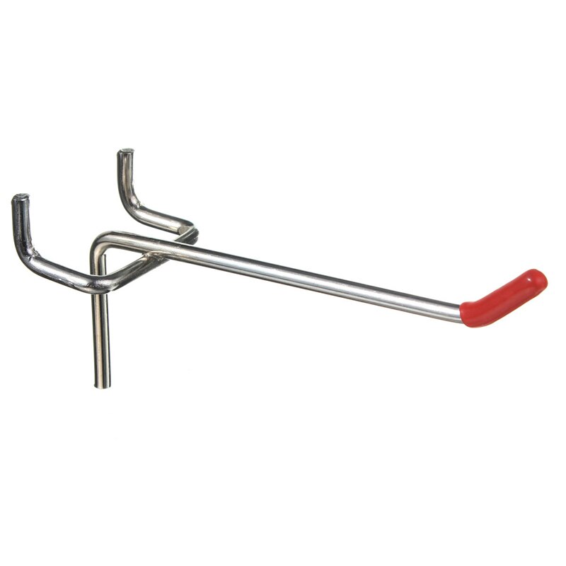 25 uds. Ganchos Pegboard de 100Mm listón de pared tienda de exhibición Peg colgar se adapta gancho para el hogar Metal cromado 1-1,5Kg de carga