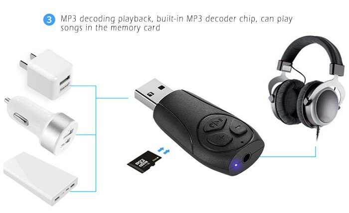 Usb bluetooth u disk aux bluetooth højttaler, headset, radio, trådløs bluetooth modtager