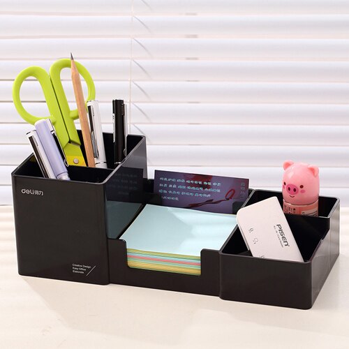 Korea Multifunctional Plastic Pen Holder 25*11*9cm Office School Student Stationery Desk Organizer Holder Set: Black