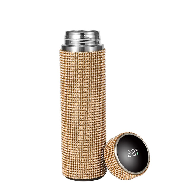 350/500/750 Diamant Water Fles Thermos Thermoskan Rvs Warmte Thermos Draagbare Zilver Water Flessen: 500ml temperature B