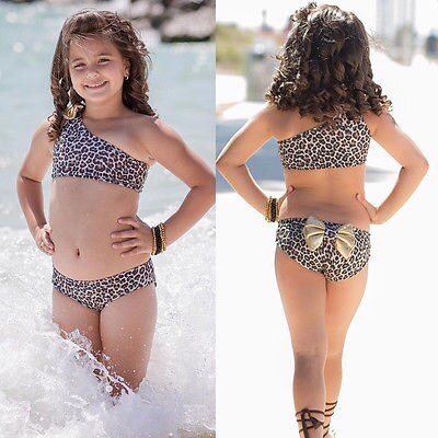 3Pcs Set Zomer Kids Baby Girl Leopard Boog Bikini Set Badmode Badpak Badpak Meisjes Kleding Set