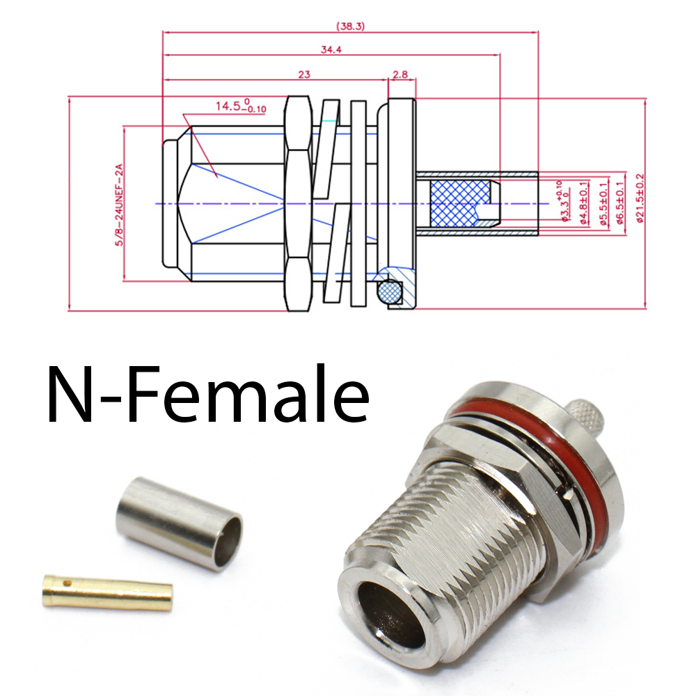 N Male Plug & Female Jack 50-3 N Connector RF Coaxial Connector Bulkhead Connector Crimp RG58 RG142 RG400 Cable Adapter