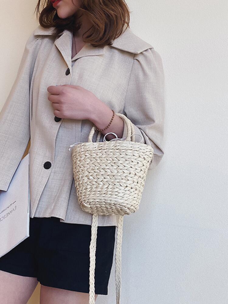 Halm tote bucket taske sommer høj vævning dame håndtaske dejlig skulder messenger bag strandtaske