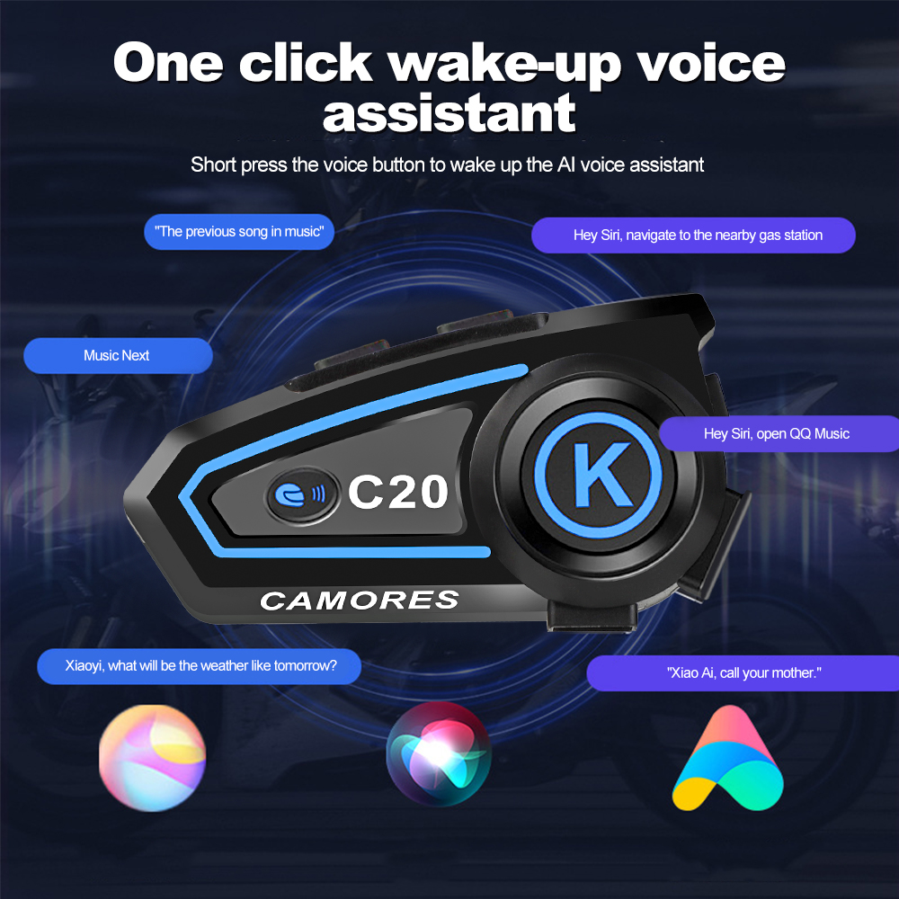 Motorcycle Helmet Headset Stereo Bluetooth Hands Free Call IPX7 Waterproof Roise Reduction Earphone With Tri-Color Ambient Light