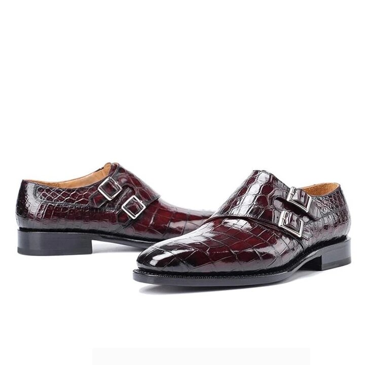 Heren krokodillenleren schoenen met lage hak, gesp, brogue schoenen, enkellaarsjes, vintage, klassiek, mannelijk, casual  f59