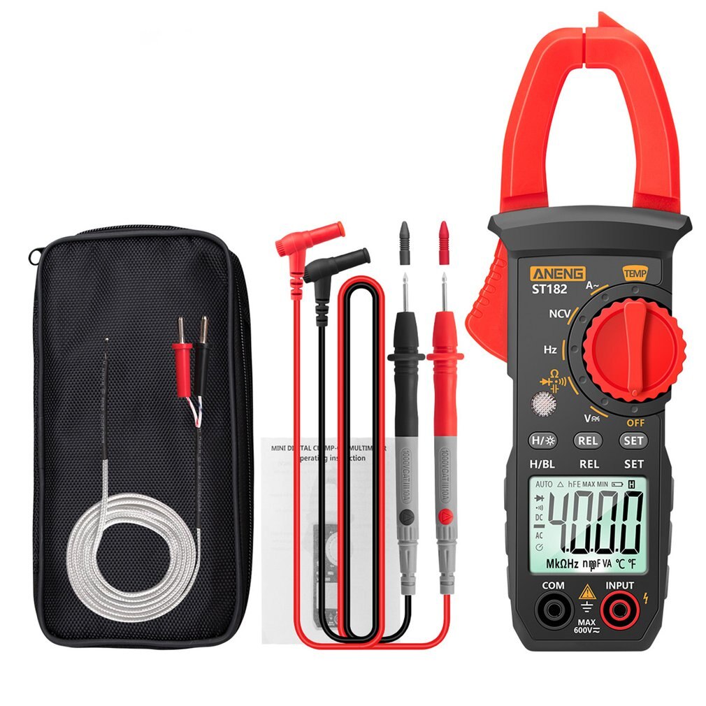 ST181/182 Digital Clamp Meter DC/AC Current 4000 Counts Multimeter Ammeter Voltage Tester Car Amp Hz Capacitance NCV Ohm Test: ST182
