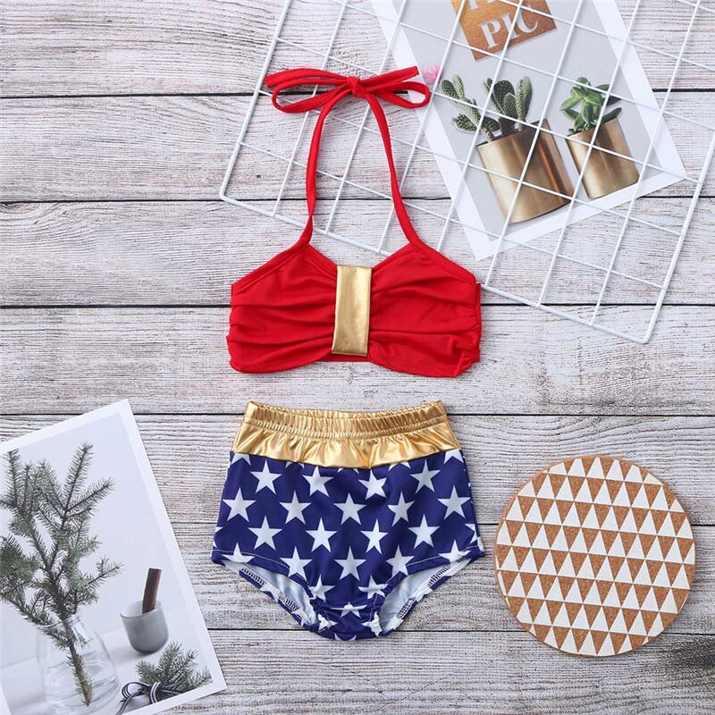 Baby Girl Swimwear Kid Bikini Two-Piece Swimsuit Halter Bathing Suit Independence Day Outfit Beachwear Swimming Costume