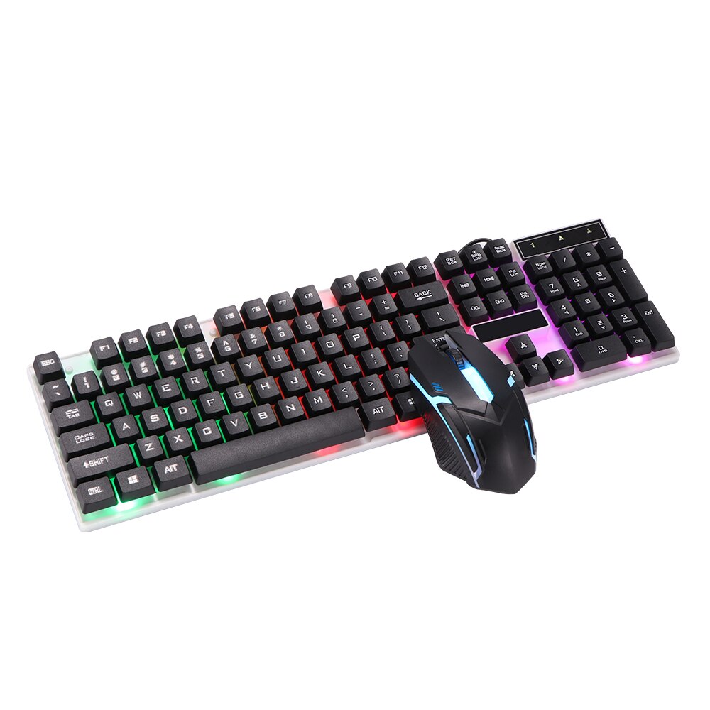 Gaming Keyboard Game Keyboard And Mouse Set LED Backlit Wired 2.4G Keyboard Gamer Keyboard Illuminated Gamer Keyboard For Laptop: black