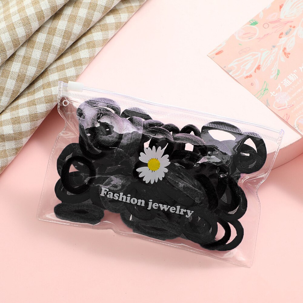 50 st/set baby flickor färgglada nylon små elastiska hårband barn hästsvanshållare gummiband pannband barn håraccessoarer: Svart