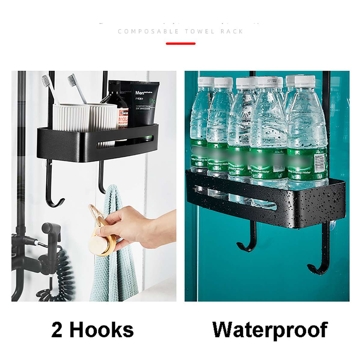 Sort hængende bad hylder badeværelse hylde arrangør sømfri shampoo holder opbevaring hylde rack badeværelse kurv holder