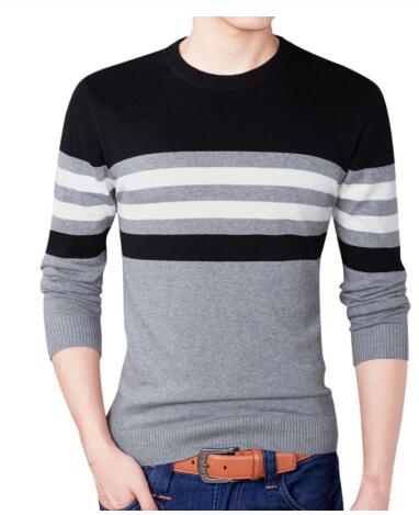 Mannen Fall Casual Gestreepte Katoenen Trui Mannen O-hals Warm 100% Katoen Gebreide Truien Mannen Plus Size Truien jas: green