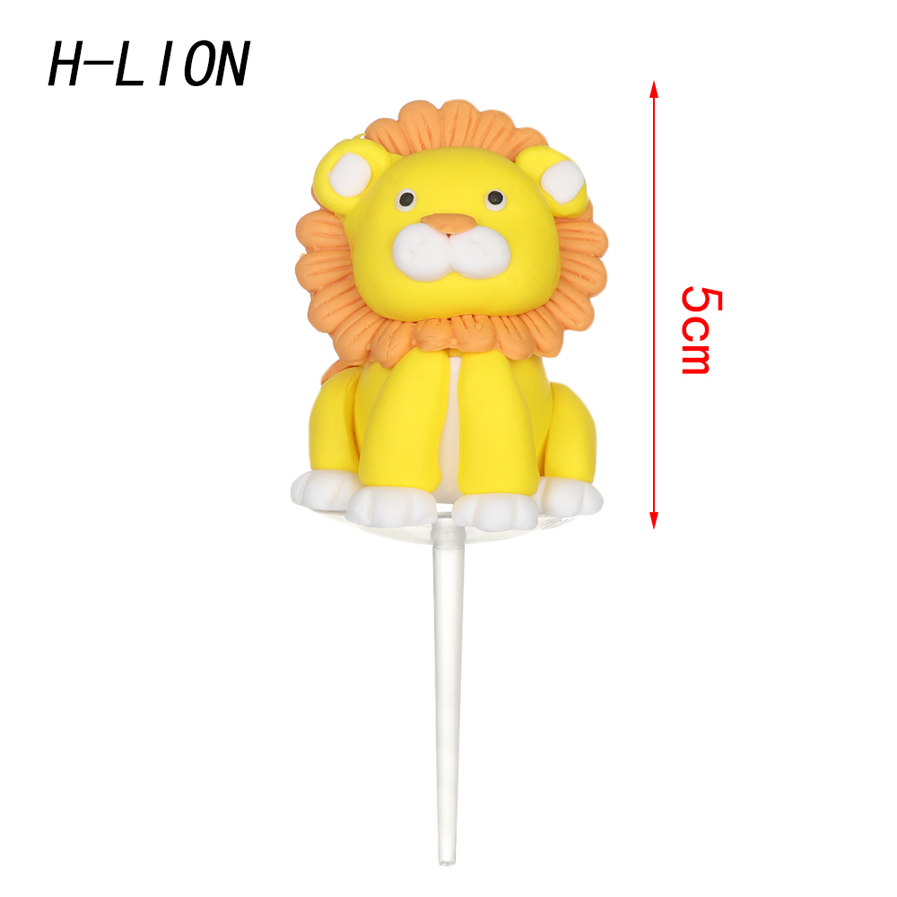 Garniture à gâteau en forme d'animaux | Couleur multicolore, poterie douce, dessin animé, plantes forestières, Safari Jungle, fête d'anniversaire, faveurs décoratives, 1 pièce: H-Lion