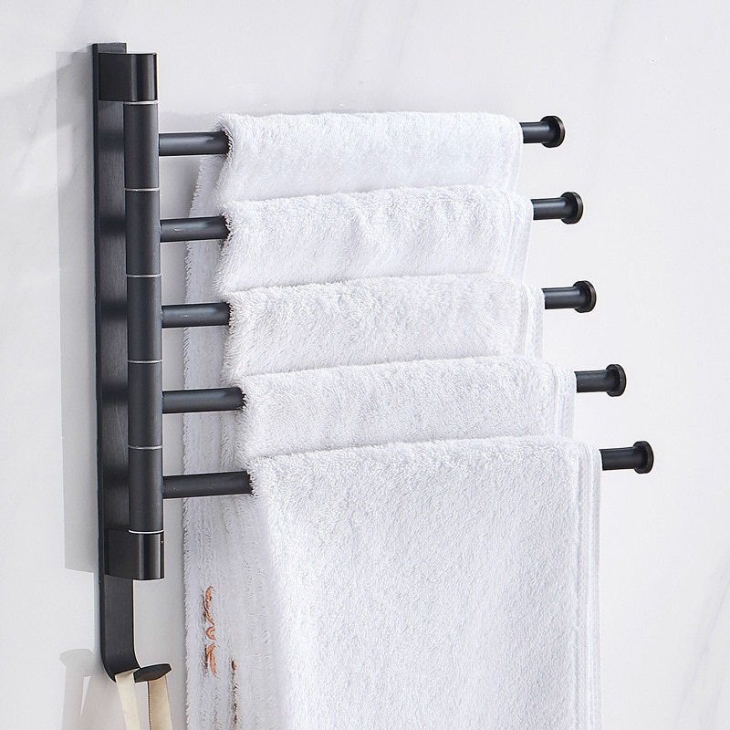 Badeværelse håndklædestativ drejelig håndklædeholder plads aluminium 2/3/4/5- bar håndklædehænger køkkenhylde papirhængende vægmonteret
