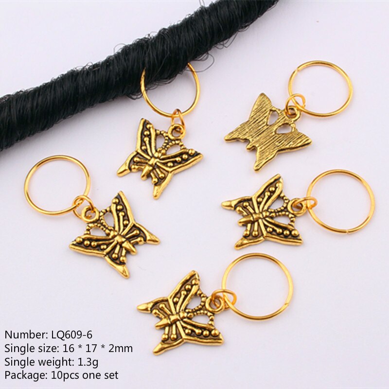 10 stk/pakke golden life tree sommerfugl charms manchetter ringe smykker dreadlock tilbehør hår fletning dread dreadlock perler clips: Nr. .6