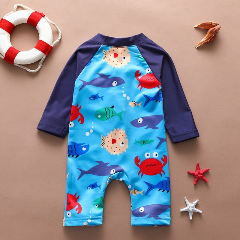 3M-18M Cartoon Haai Badmode Baby Jongens Meisjes Een Stuk Zwemmen Pak Rits Patchwork Badpak Beachwear zomer Zwemmen Kleding