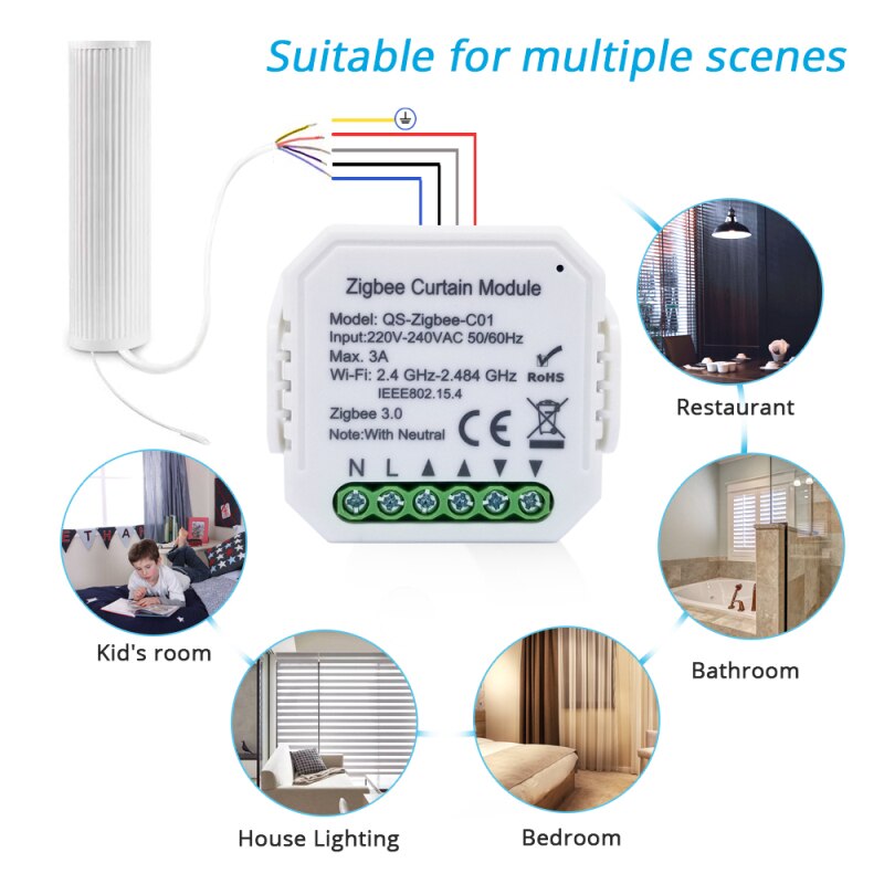 Tuya Smart Life Zigbee Curtain Switch Module,for Roller Shutter Blind Motor, APP Remote Control Support Google Home