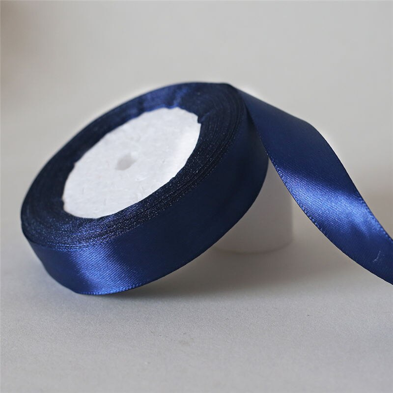 Cinta de satén de seda azul marino, 25 yardas/6mm-50mm, Material artesanal para decoración de de graduación, caja de de boda, accesorios de embalaje D7