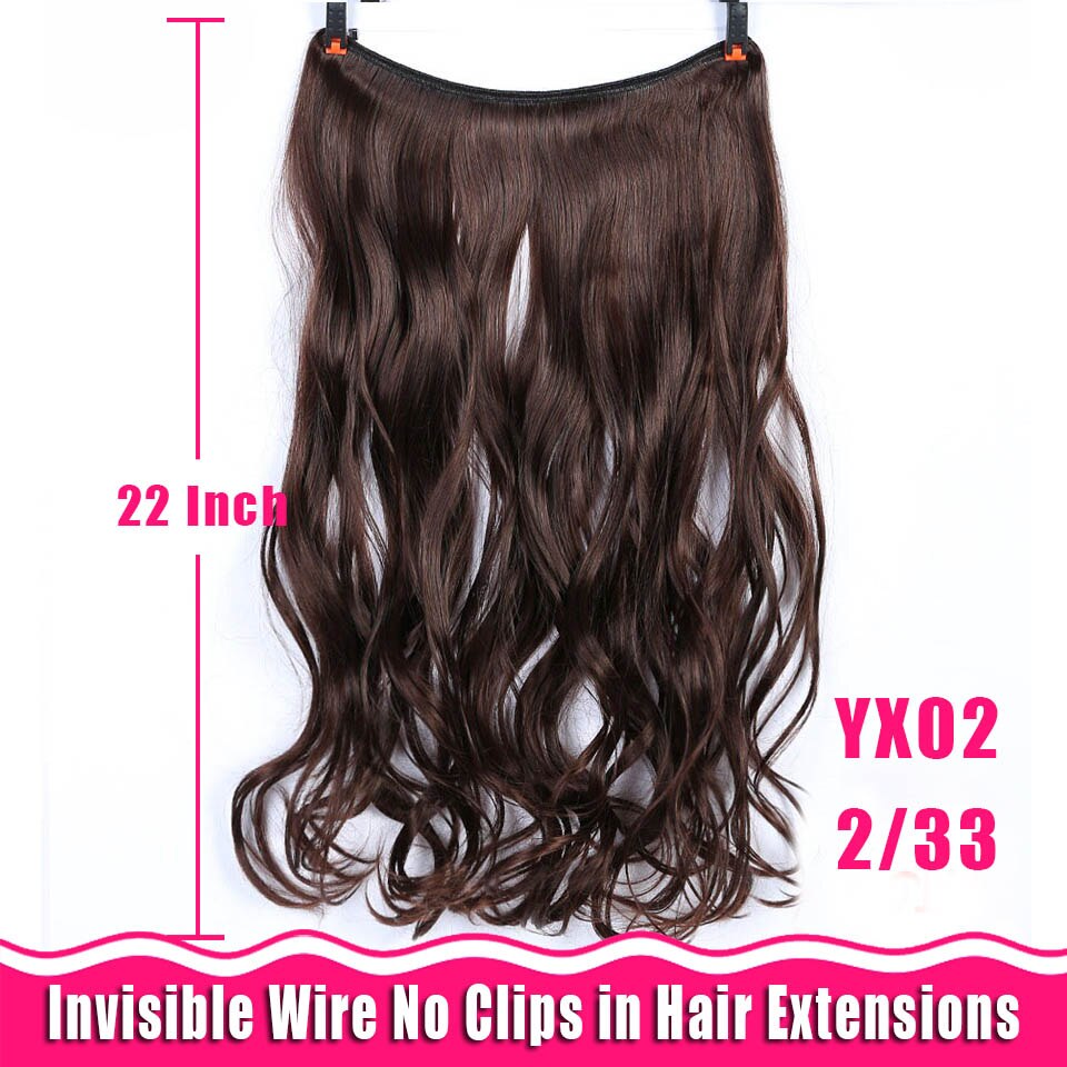 Lang krøllet/lige 24 tommer kvinder fish line hair extensions brun naturlig bølget lang høj temperatur fiber syntetisk hårstykke: Yx02-2-33