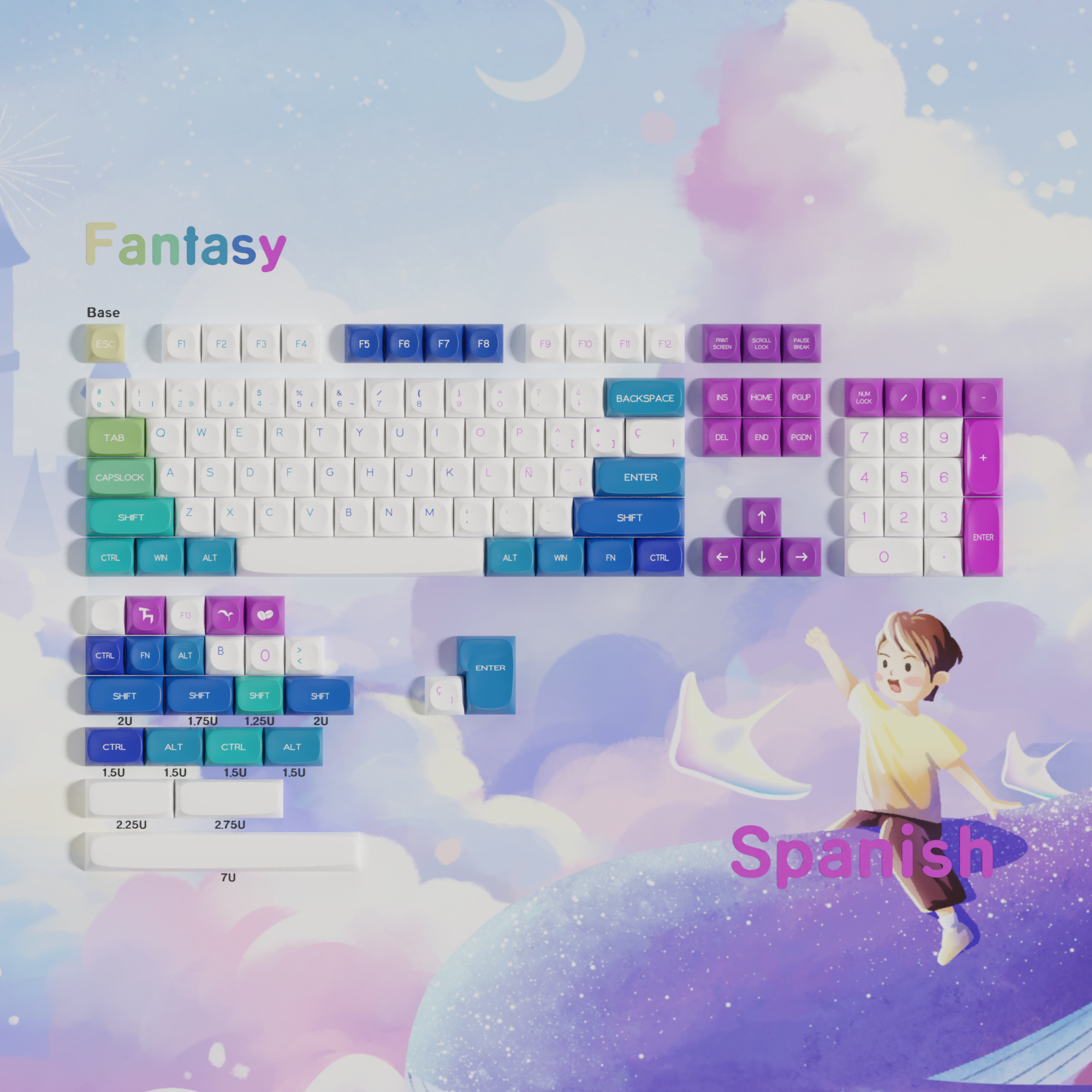 ES español PBT Keycaps MOA cereza rojo azul Samurai noche Sakura Morandi tinte Sub Keycap para teclado mecánico Ansi de ISO: Ámbar