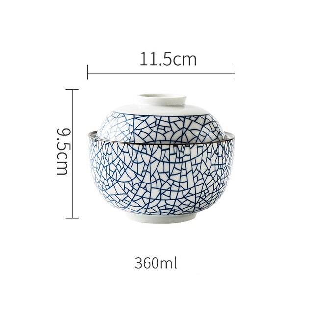 Cuenco de cerámica para sopa, tazón japonés de 4,5 pulgadas y 6,5 pulgadas con tapa, tazón de porcelana azul y blanca para arroz, tazón para sopa y estofado de: 4.5inch tureen B