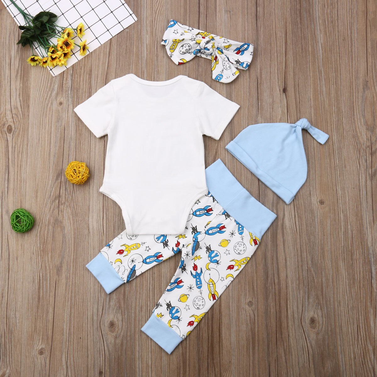 Baby Zomer Kleding Baby Kids Baby Meisje Jongen Kleding Cactus Print Korte Mouw Romper Tops + Broek + Hoofdband + hoeden 4 stuks Sets