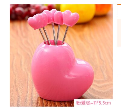 Fourchette à fruits en acier inoxydable | Fourchettes et support de 5 pièces nouveauté cœur rouge, fourchette à fruits en acier inoxydable, cuillère à Dessert, ustensiles de table, outils de cuisine: style 9