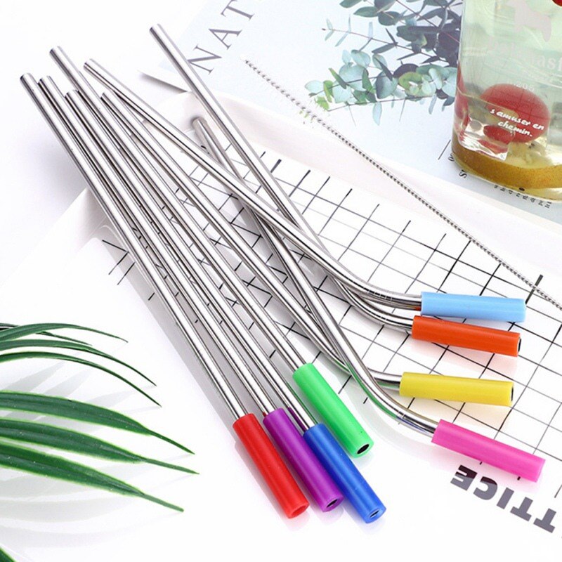 Herbruikbare Huishoudelijke Stro Kit Rvs Stro Set Draagbare Stro Siliconen Cover Huishoudelijke Stro Met Reinigingsborstel