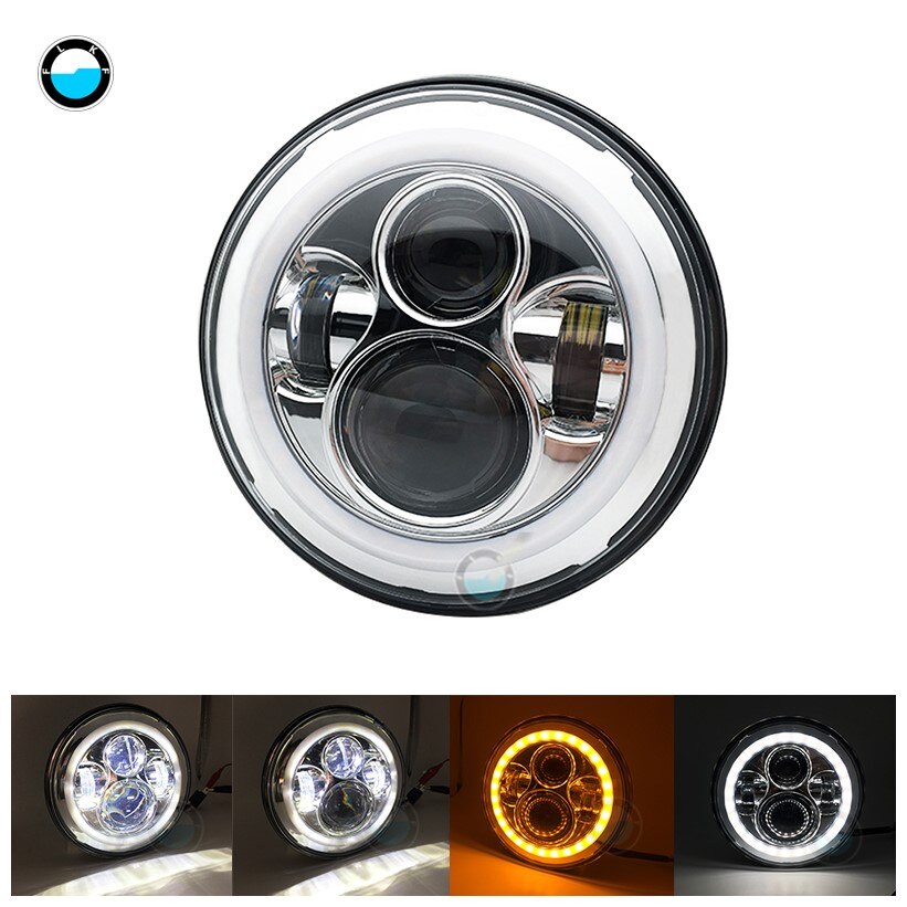 Faro de motocicleta DOT SAE E9 de 60W de 7 pulgadas con faro Led de ojo angular anillo de ajuste de cubo de 7 pulgadas de carcasa.: 1pcs chrome light C1