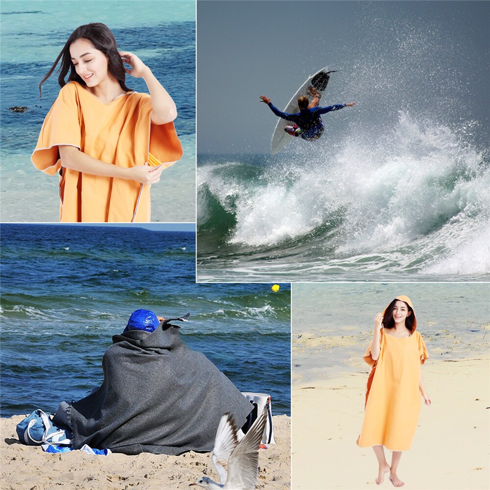 Toalla de playa tipo poncho de microfibra Zipsoft, Poncho cambiante, albornoz absorbente, mulitcolor, toalla con capucha para cambiar de tela en la playa