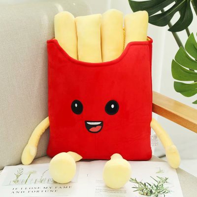 Grappige Cartoon Frieten Gevuld Sierkussen Pluche Chips Hamburg Drumstick Pizza Eten Kussen Kussen Speelgoed: French fries35X20cm